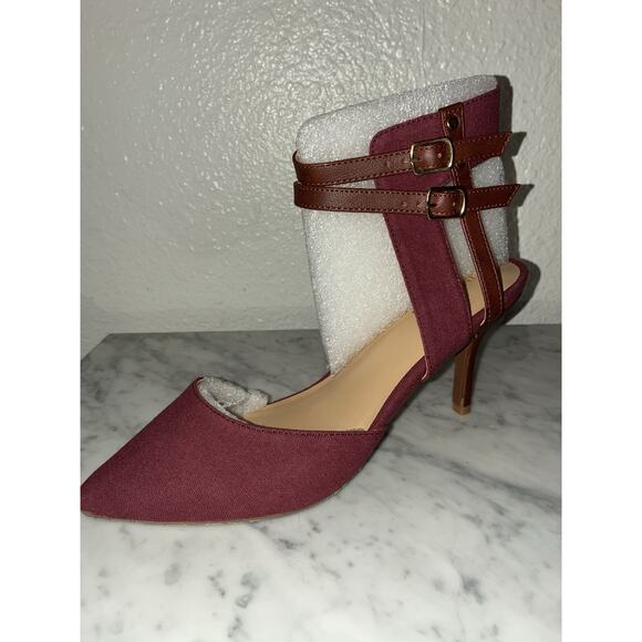 Iman High Heel Shoes Double Strap Ankle Sz 7 New Marsala Red #434569 Faux Suede - Picture 2 of 10